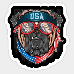 Bull dog usa america flag with bandana Sticker